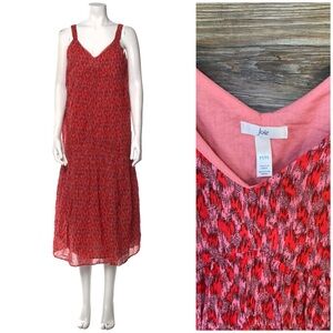 Joie Red Pink Printed Long Tent Drop Waist Midi Dress Size Medium
